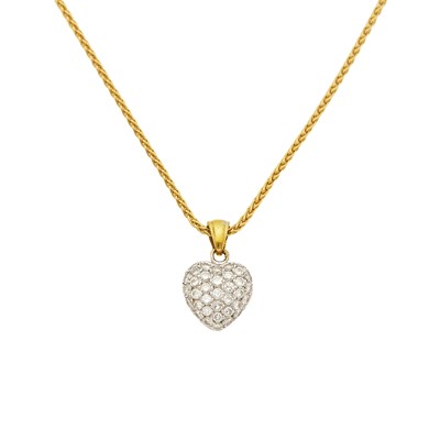 Lot 1230 - Two-Color Gold and Diamond Pendant with Chain Link Necklace