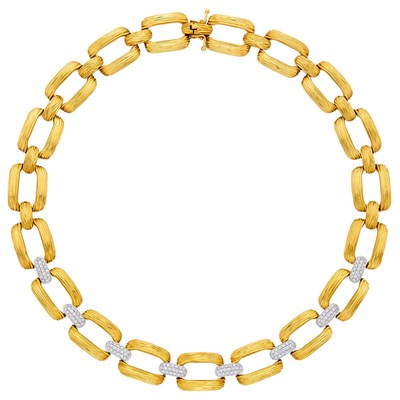 Lot 134 - Two-Color Gold and Diamond Link Necklace