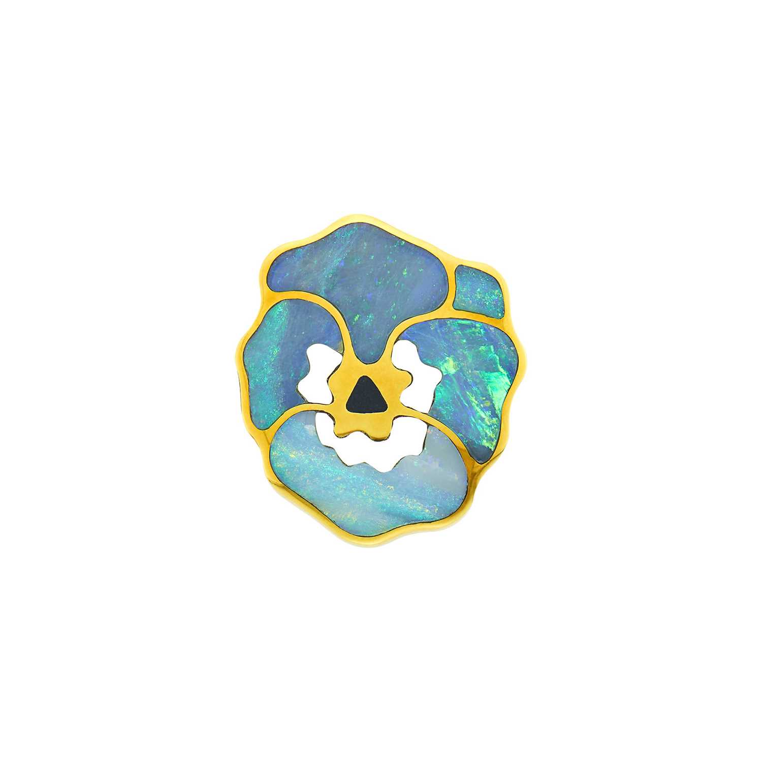 Lot 169 - Gold, Inlaid Opal, Mother-of-Pearl and Black Jade Pansy Brooch