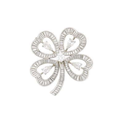 Lot 65 - Platinum and Diamond Clover Pendant-Brooch