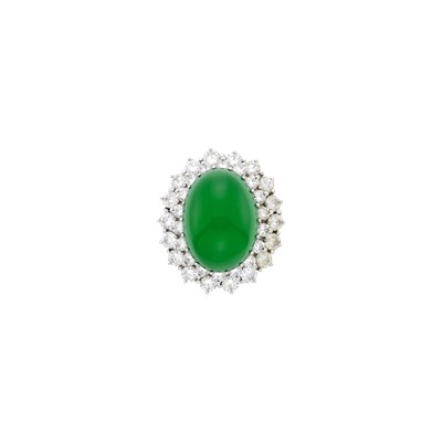 Lot 1120 - White Gold, Green Onyx and Diamond Ring