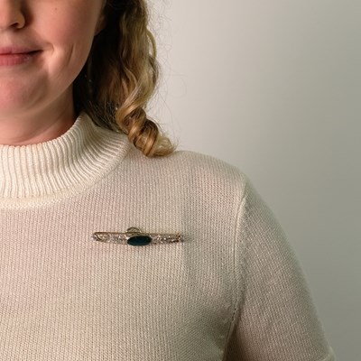 Lot 76 - Antique Platinum, Gold, Black Opal and Diamond Brooch