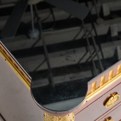 Lot 245 - Louis XVI Style Brass Mounted Mahogany & Smoke Glass Fall-Front Desk