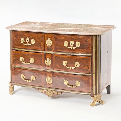 Lot 584 - Régence Ormolu-Mounted and Brass-Inlaid Kingwood Commode