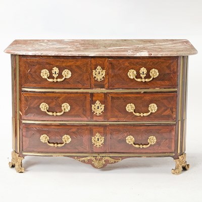 Lot 584 - Régence Ormolu-Mounted and Brass-Inlaid Kingwood Commode