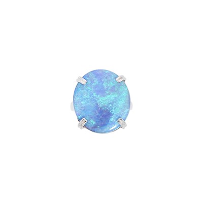 Lot 63 - White Gold and Black Opal Ring