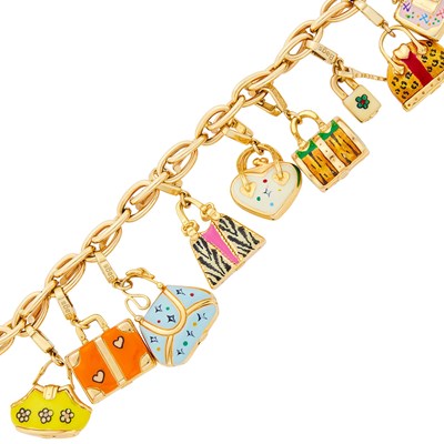 Lot 18 - Gold and Enamel Handbag Charm Bracelet