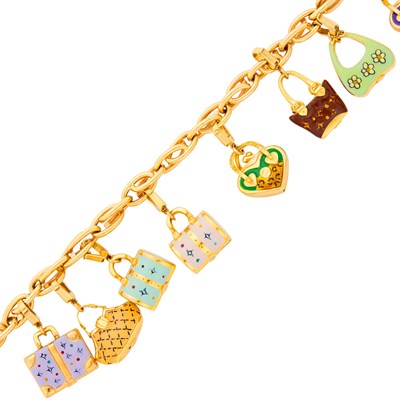 Lot 16 - Gold and Enamel Handbag Charm Bracelet
