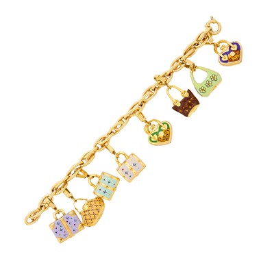 Lot 16 - Gold and Enamel Handbag Charm Bracelet