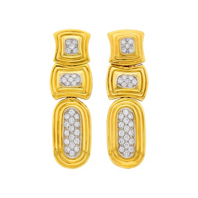 Lot 135 - Pair of Gold, Platinum and Diamond Pendant-Earrings