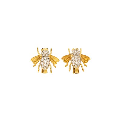 Lot 1031 - Herbert Rosenthal Pair of Two-Color Gold, Diamond and Ruby Bee Earrings