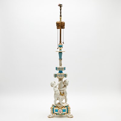 Lot 364 - Minton Turquoise and Bisque Porcelain Figural Lamp