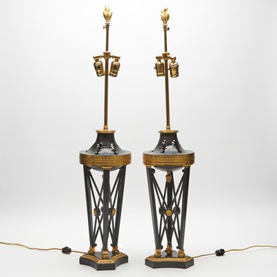 Lot 311 - Pair of Empire Style Gilt and Patinated Metal Athenea as Lamps