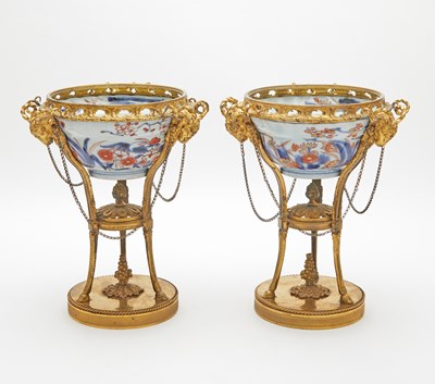 Lot 383 - Pair of Louis XVI Style Gilt-Metal Mounted Imari Porcelain Compotes