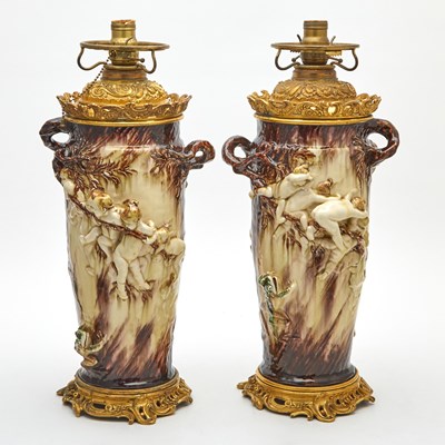 Lot 385 - Pair of Gilt-Bronze Mounted Theodore Deck Ceramic Vases as Lamps