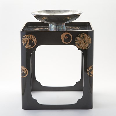 Lot 222 - Japanese Silver Bowl on Lacquer Stand