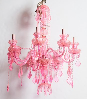 Lot 266 - Pink Molded Glass Seven-Light Chandelier