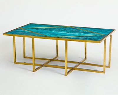 Lot 368 - Brass and Faux Stone Reverse Painted Glass Low Table