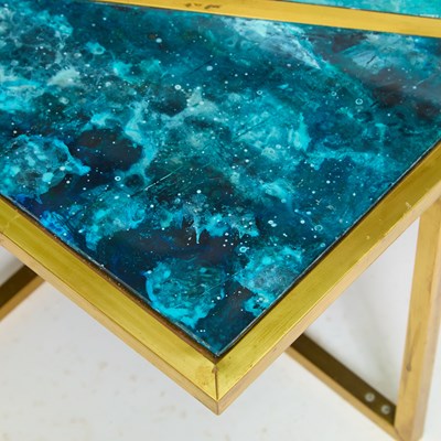 Lot 368 - Brass and Faux Stone Reverse Painted Glass Low Table