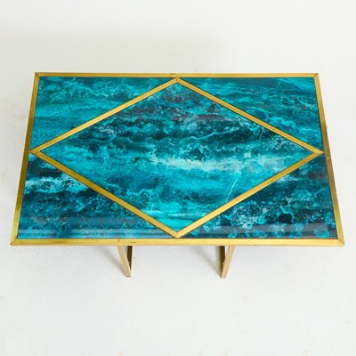 Lot 368 - Brass and Faux Stone Reverse Painted Glass Low Table