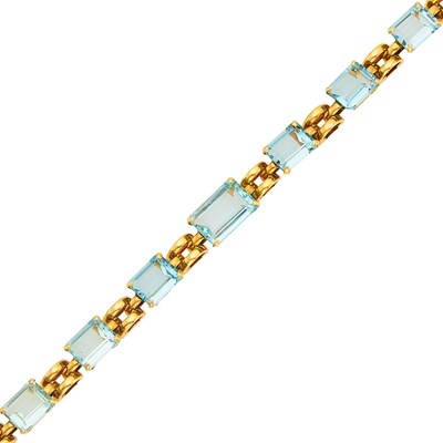 Lot 1064 - Gold and Aquamarine Link Bracelet