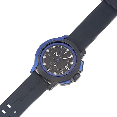 Lot 1171 - Ritmo Mundo Gentleman's Black PVD and Blue Anodized Metal 'Quantum II Chronograph' Wristwatch