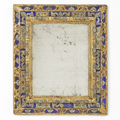 Lot 634 - Venetian Baroque Clear and Cobalt Glass-Mounted Mirror