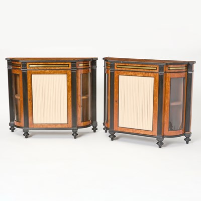 Lot 766 - Pair of George IV Brass-Inlaid Satinwood and Ebony Side Cabinets