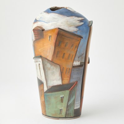 Lot 383 - Lydia Buzio Painted Earthenware Scenic Vase