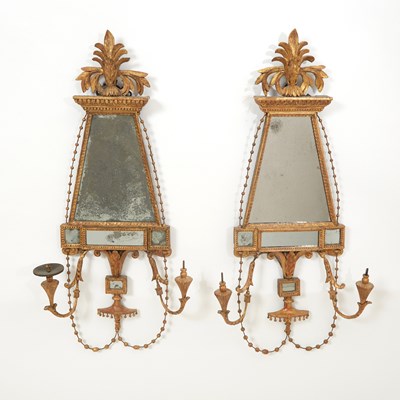 Lot 284 - Pair of Continental Neoclassical Giltwood Two-Light Girandole