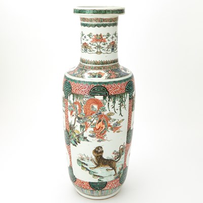 Lot 636 - A Chinese Famille Verte Porcelain Rouleau Vase