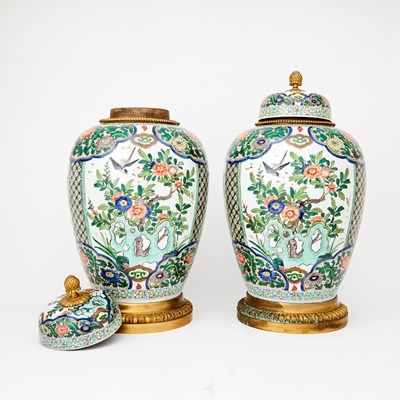 Lot 707 - Pair of Gilt-Metal Mounted Samson Porcelain Jars