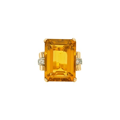 Lot 1217 - Retro Rose Gold Citrine and Diamond Ring