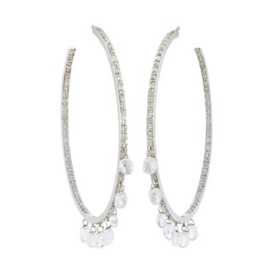 Lot 69 - Pair of White Gold and Diamond Briolette Hoop Earrings