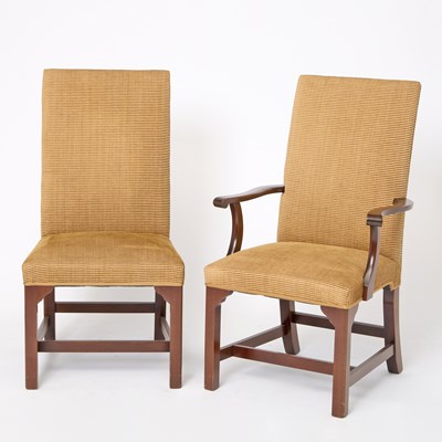 Lot 286 - Set of Ten George III Style Upholstered Mahogany Dining Chairs