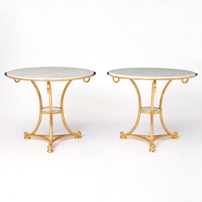 Lot Pair of French Gilt-Bronze and Marble Gueridons