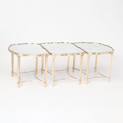 Lot 337 - Silvered and Glass Tripartite Low Table