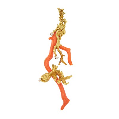 Lot 1060 - Gold, Coral and Diamond Fish and Reef Pendant