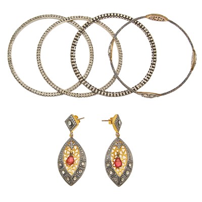 Lot 1155 - Group of Silver, Silver-Gilt, Foil-Backed Diamond, Diamond and Pink Tourmaline Jewelry