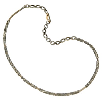 Lot 1158 - Silver, Gold and Diamond Slide Necklace