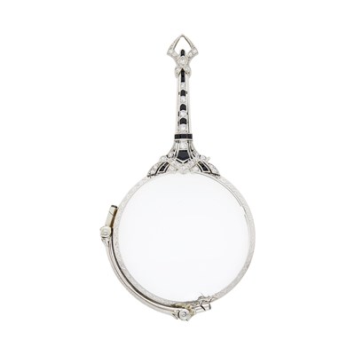 Lot 101 - Tiffany & Co. Platinum, Diamond and Black Onyx Lorgnette