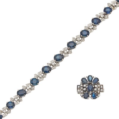 Lot 1105 - White Gold, Sapphire and Diamond Bracelet and Ring