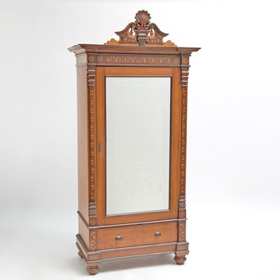 Lot 311 - Continental Inlaid Walnut Mirror Door Armoire