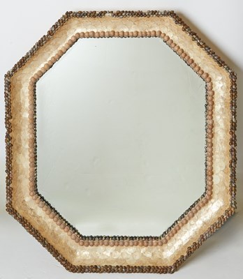 Lot 332 - Modern Blonde Wood and Shell Encrusted Mirror