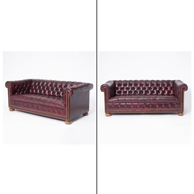 Lot 210 - Pair of Faux Leather Chesterfield Sofas