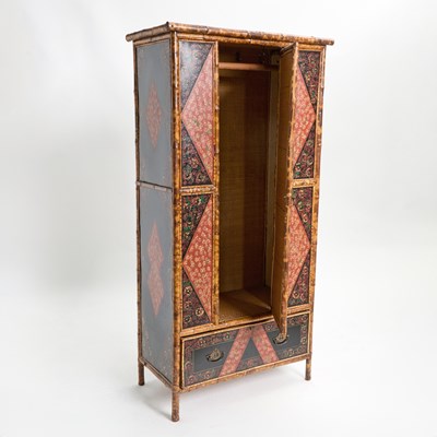 Lot 369 - Edwardian-Style Bamboo and Japanese Lacquer Armoire