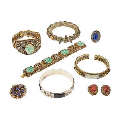 Lot 1165 - Group of Silver, Silver-Gilt, Carved Jade, Multicolored Hardstone and Glass Jewelry