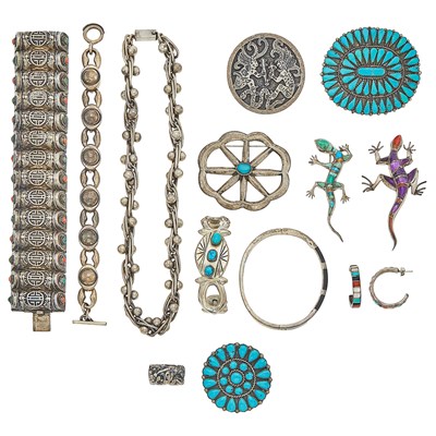 Lot 1153 - Group of Silver and Hardstone Jewelry