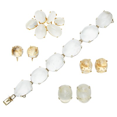 Lot 1150 - Group of Yellow and White Gold and Rock Crystal Jewelry