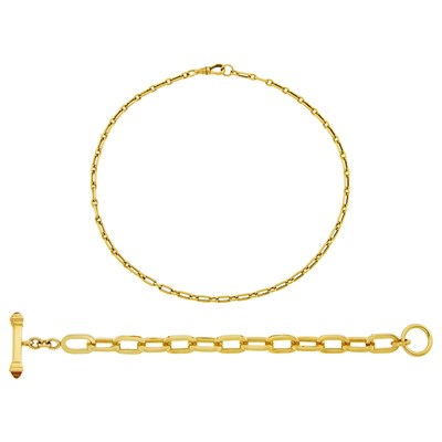 Lot 1257 - Gold Chain Necklace and Citrine Bracelet with Toggle Clasp